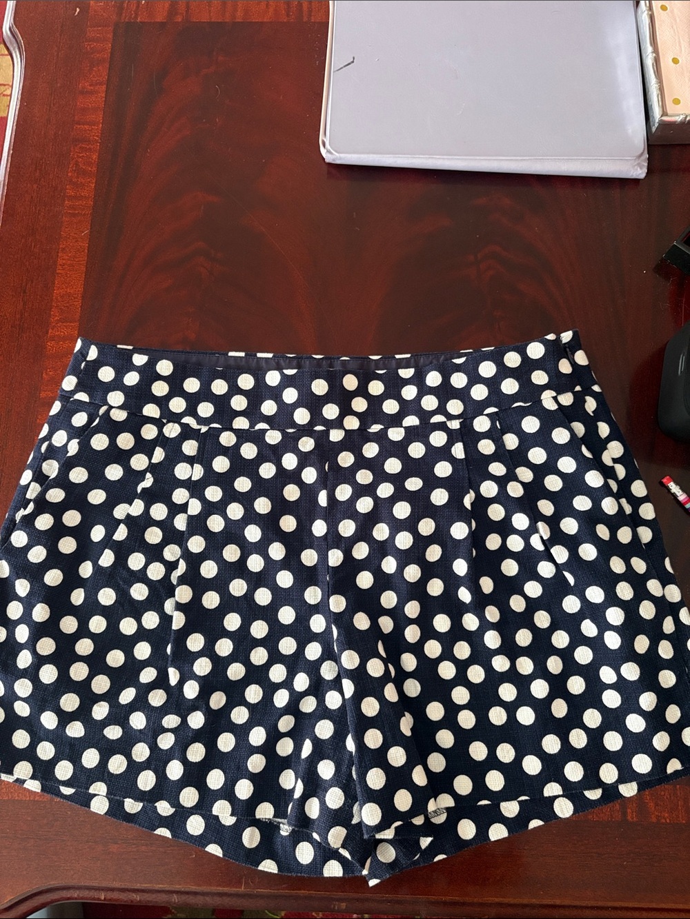 J. Crew Navy and White Polka Dot Mini Shorts